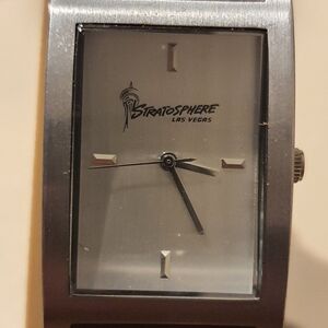 Stratosphere Casino Las Vegas Silver Leather Men's Tank Watch